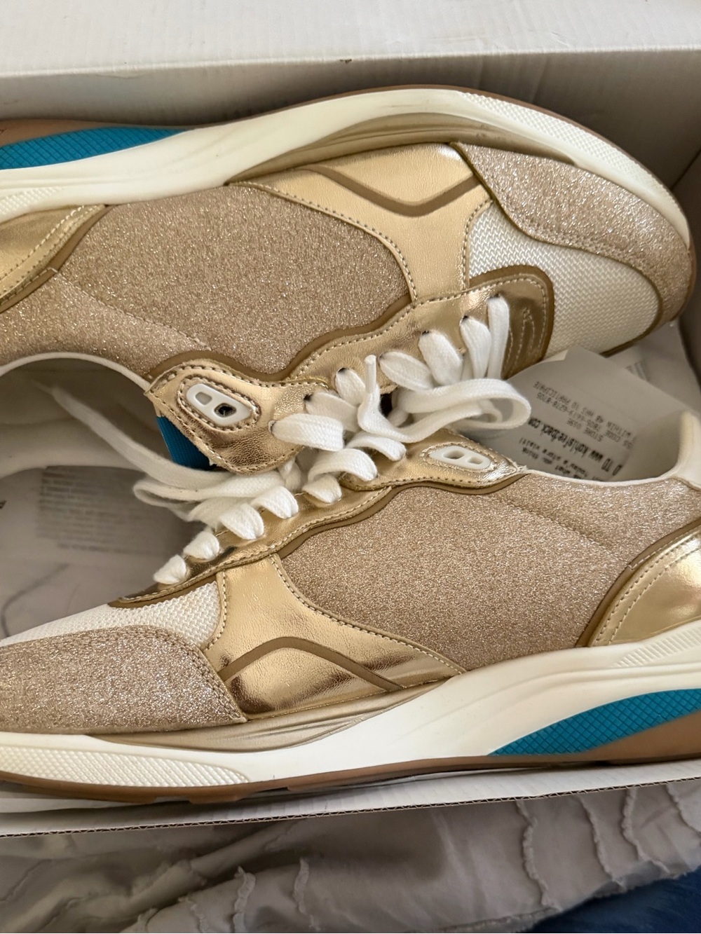 Aldo Gold Glitter and White Low-Top Sneakers